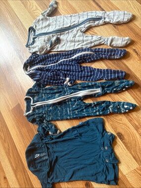 Kickee Striped 3 and Solid Baby Footie & romper - Blues and Gray